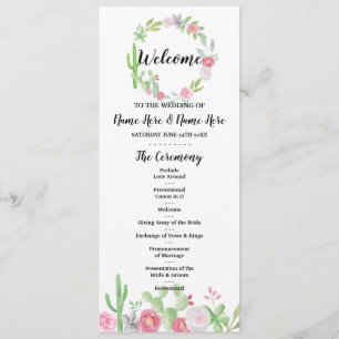 Fiesta Cactus Wedding Program Flowers Cacti Mexico Programme