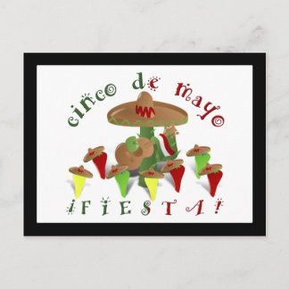 Fiesta Cactus with Guitar & Dancing Peppers Postcard