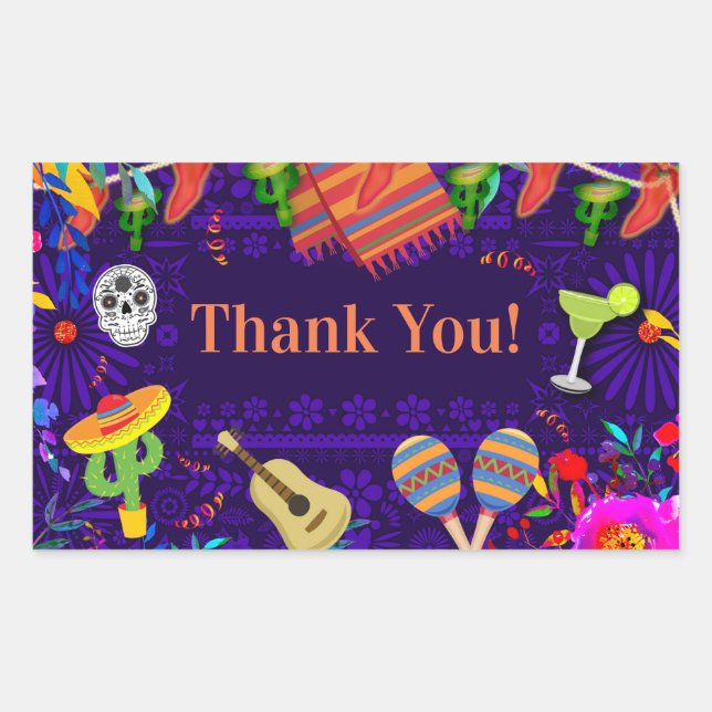 Fiesta Celebration Birthday Party Cinco De Mayo Rectangular Sticker (Front)