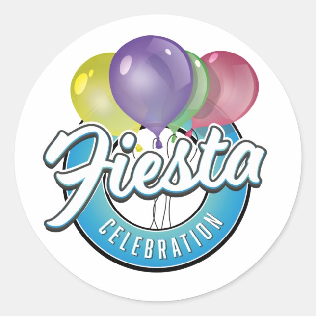 Fiesta Celebration retro blue logo Classic Round Sticker (Front)