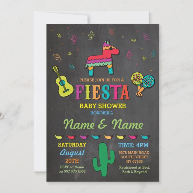 Fiesta Chalk Pinata Couples Parents Baby Shower Invitation (Front)