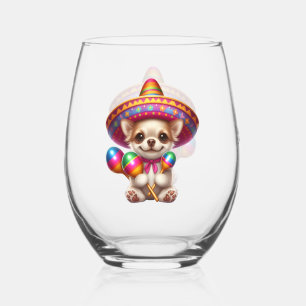 Fiesta Chihuahua Personalised  Stemless Wine Glass