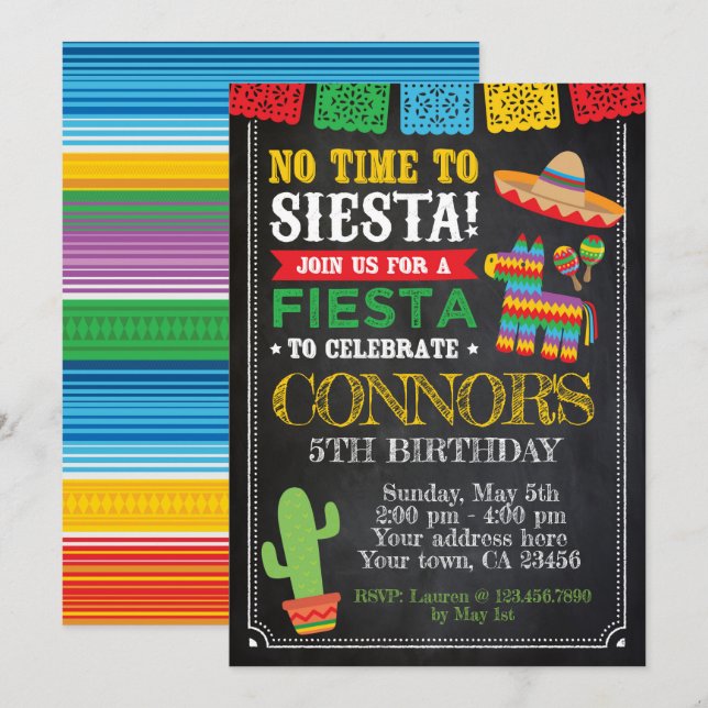 Fiesta, Cinco de mayo Birthday Invitation (Front/Back)