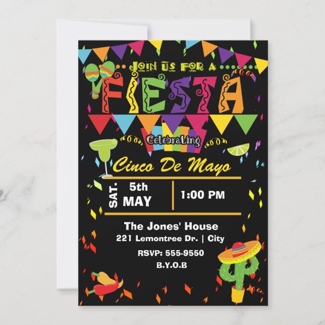 Fiesta Cinco De Mayo Mexican Party Invitation (Front)