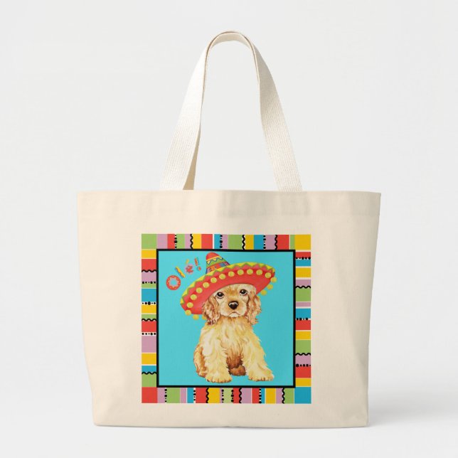 Fiesta Cocker Spaniel Large Tote Bag (Front)