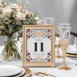 Fiesta Colorful Botanical Floral Spanish Wedding Table Number