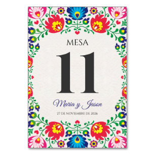 Fiesta Colorful Floral Botanical Spanish Wedding Table Number