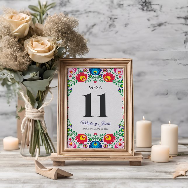 Fiesta Colorful Floral Botanical Spanish Wedding Table Number (Fiesta Colorful Floral Botanical Spanish Wedding Table Number)