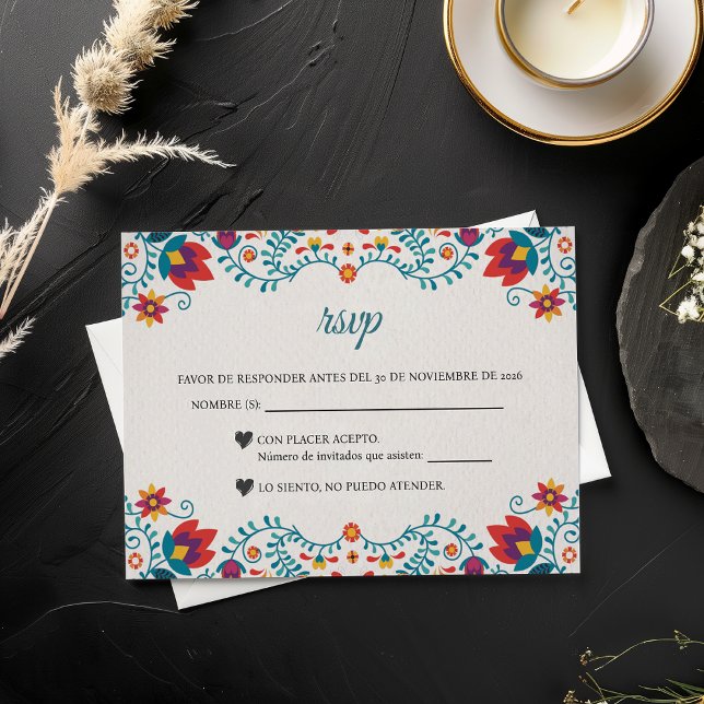 Fiesta Colorful Floral Spanish Wedding RSVP Card (Fiesta Colorful Floral Spanish Wedding RSVP Card)