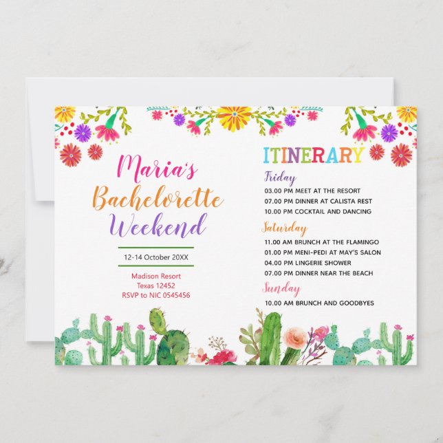 Fiesta Colourful Bridal Shower Itinerary Invitation (Front)