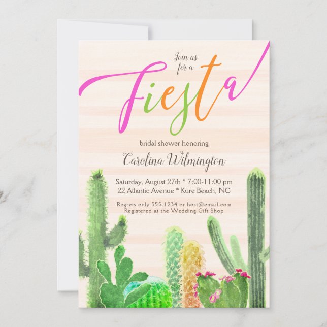 Fiesta Colourful Cactus Succulents Bridal Shower Invitation (Front)
