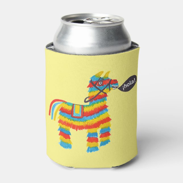 Fiesta colourful donkey piñata says hola can cooler (Can Front)