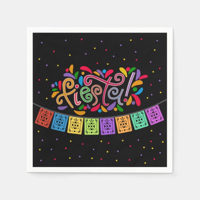 Fiesta Colourful Dots Flag Banner Birthday Party Napkin (Front)