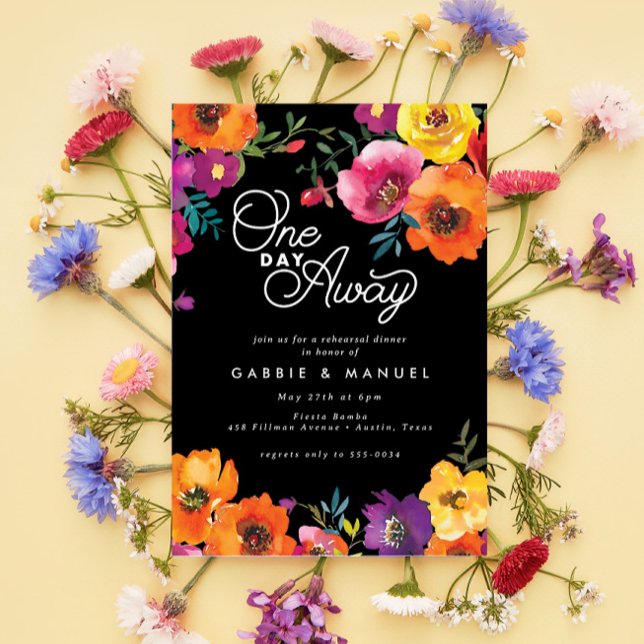 Fiesta Colourful Floral Black Rehearsal Dinner Invitation (Creator Uploaded)