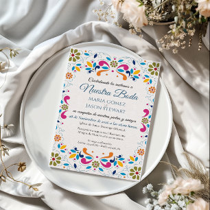 Fiesta Colourful Floral Boda Spanish Wedding Invitation