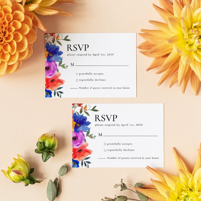 Fiesta Colourful Floral Mexico Wedding RSVP Card (Creator Uploaded)