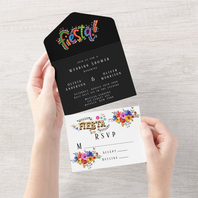 Fiesta Colourful Floral Wedding Shower All In One Invitation (Tearaway)