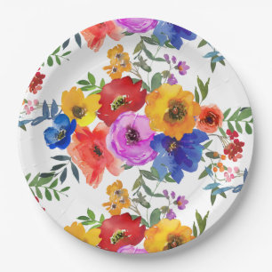 Fiesta Colourful Flower Mexican Wedding Engagement Paper Plate