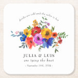 Fiesta Colourful Flower Wedding Engagement Square Paper Coaster<br><div class="desc">Fiesta Colourful Flower Wedding Engagement Paper Coaster</div>