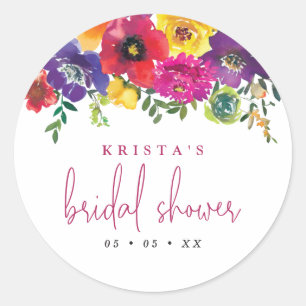 Fiesta Colourful Flowers Bridal Shower Classic Round Sticker