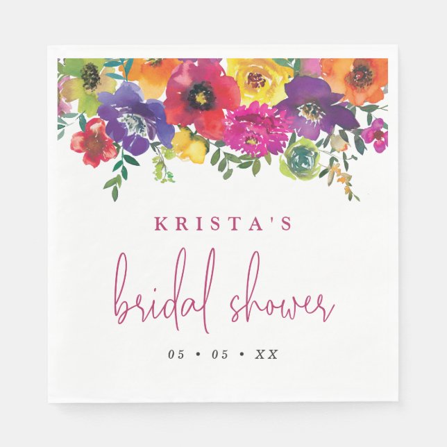 Fiesta Colourful Flowers Bridal Shower Napkin (Front)