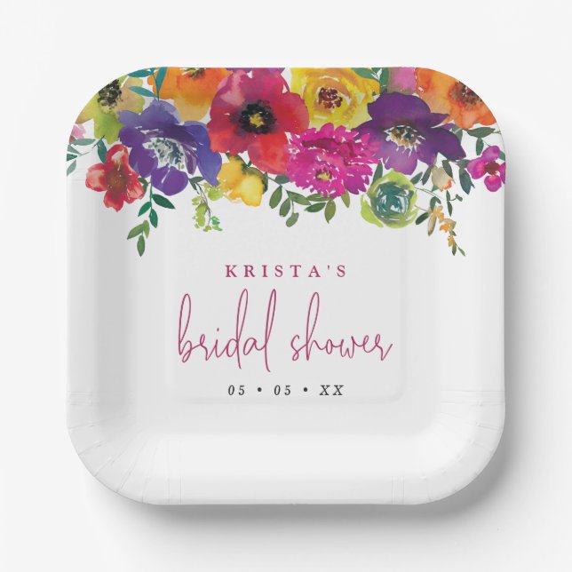 Fiesta Colourful Flowers Bridal Shower Paper Plate (Front)