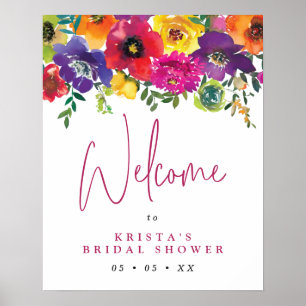 Fiesta Colourful Flowers Bridal Shower Welcome Poster