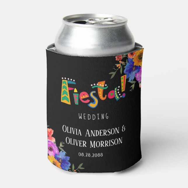Fiesta Colourful Watercolor Floral Wedding Can Cooler (Can Front)