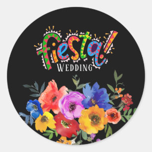 Fiesta Colourful Watercolor Floral Wedding Classic Classic Round Sticker