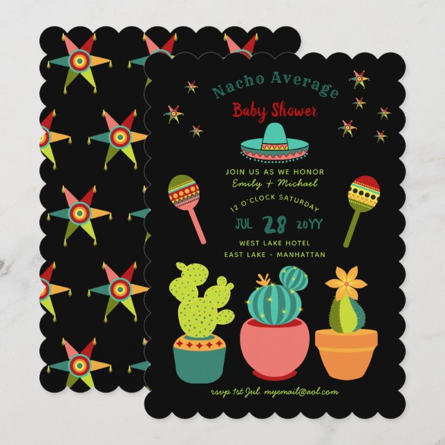 FIESTA Couples BABY SHOWER Flowers Llama Modern Invitation (Front/Back)