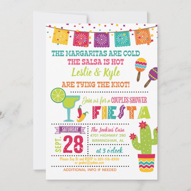 Fiesta Couples Shower Invitation - White (Front)