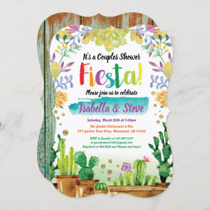 Fiesta couples shower invitation with cactuc