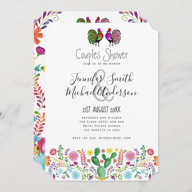 Fiesta Couples Showers Folk Art Flowers Invitation (Front/Back)