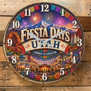 Fiesta Days Festival Utah Gift Colorful Folk Art Large Clock