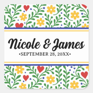 Fiesta de Amor Bold Colorful Floral Wedding Square Sticker