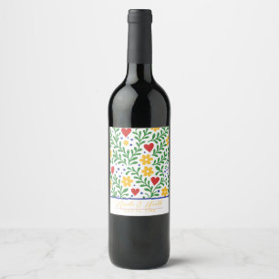 Fiesta de Amor Bold Colorful Floral Wedding Wine Label