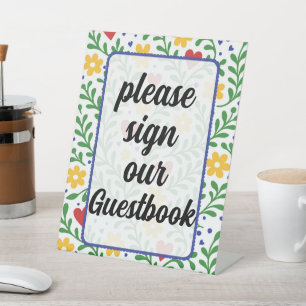 Fiesta de Amor Bold Colourful Floral Guestbook Sig Pedestal Sign