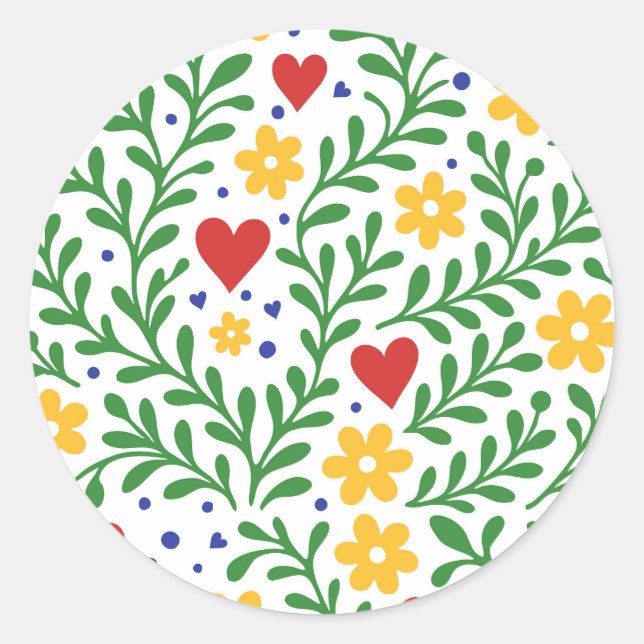 Fiesta de Amor Bold Colourful Floral Wedding Classic Round Sticker (Front)