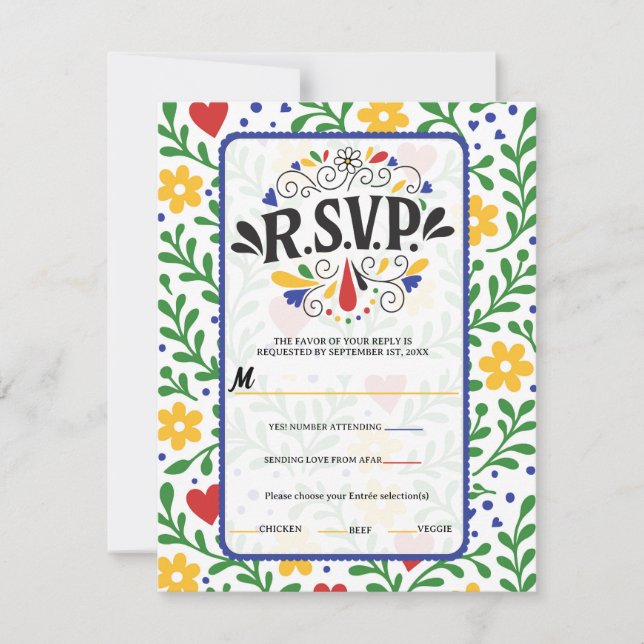 Fiesta de Amor Bold Colourful Floral Wedding RSVP  Invitation (Front)