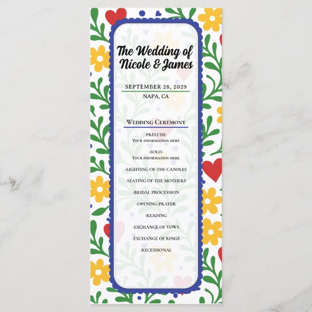 Fiesta de Amor Colourful Floral Wedding Program Menu (Front)
