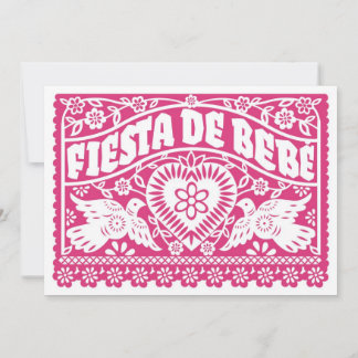Fiesta de Bebe Pink Love Birds Banner Invitation