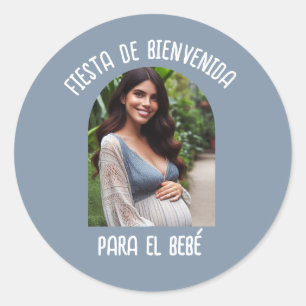 Fiesta De Bienvenida Para El Bebé Con Foto Classic Round Sticker
