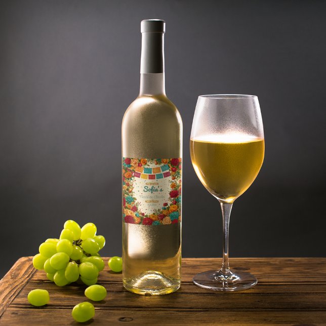 Fiesta de Colores Quinceanera, custom Wine Label (Creator Uploaded)