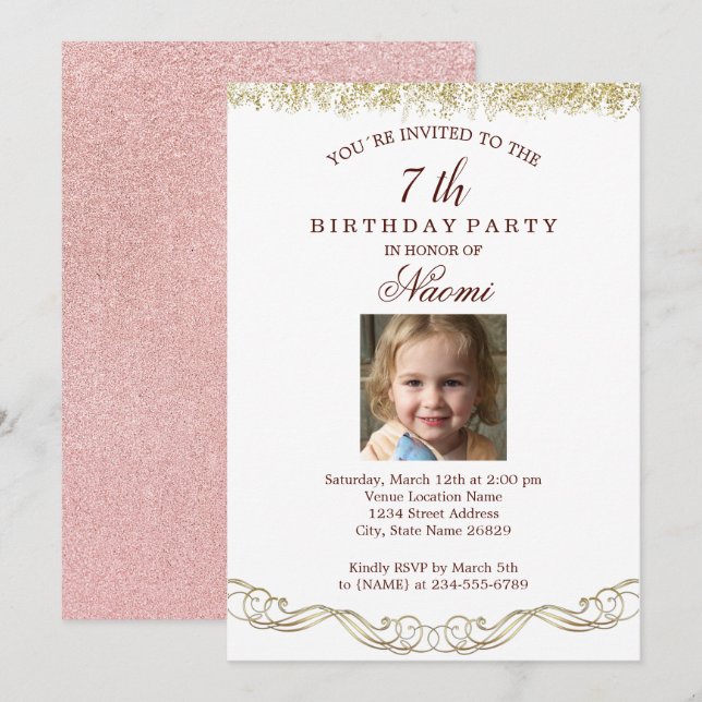 Fiesta de Cumpleaños con Fotografía Invitation (Front/Back)