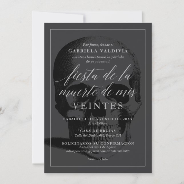 Fiesta de la Muerte de mis Veintes Party  Invitation (Front)