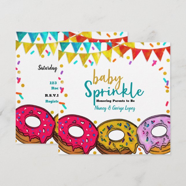 Fiesta Doughnuts Baby Sprinkle Shower Celebration Invitation (Front/Back)