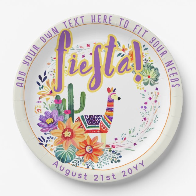 FIESTA Drama Llama Folkart Flowers Custom Paper Plate (Front)