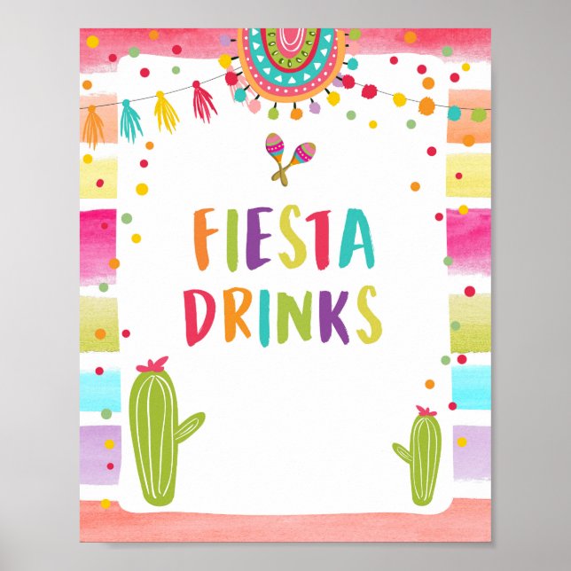 Fiesta Drinks Mexican Cold Drink Cactus Table Sign (Front)