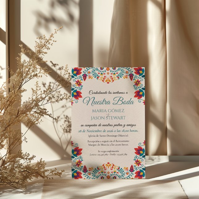 Fiesta Elegant Colorful Floral Spanish Wedding Invitation (Fiesta Elegant Colorful Floral Spanish Wedding Invitation)