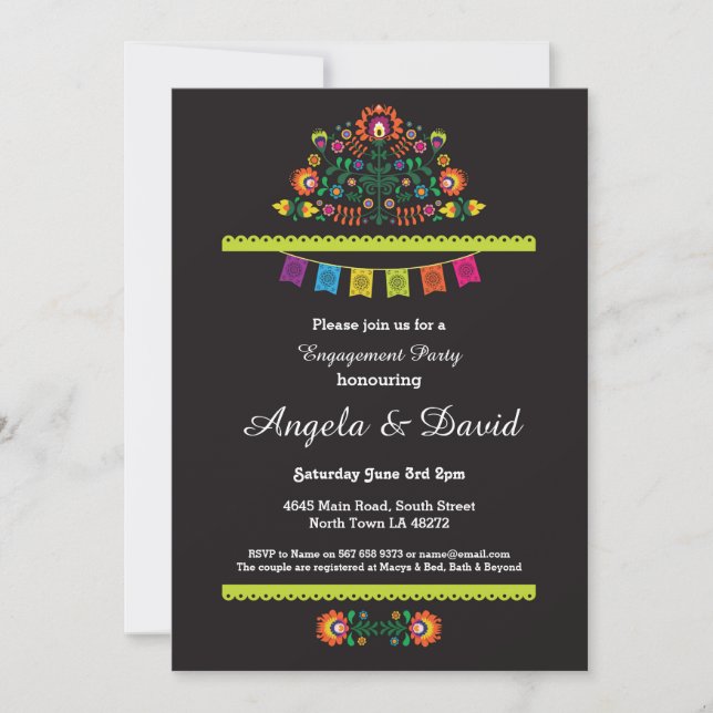 Fiesta Engagement Mexican Pattern Wedding Invites (Front)